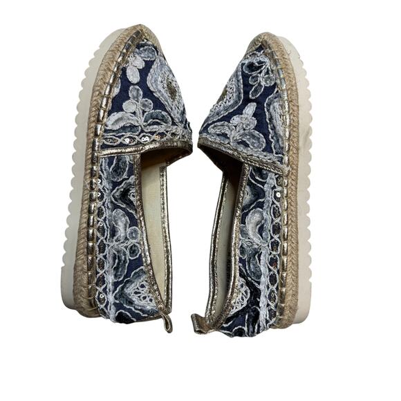 Patrizia by Spring Step Agleam Embroidered Espadrille Flats Blue Gold Boho 38 - Picture 6 of 7